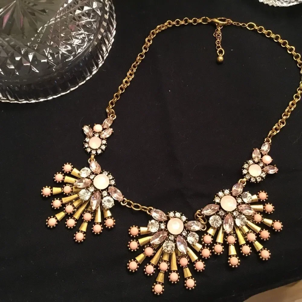 Blush, Pink and Clear Stone & Crystals Goldtone Necklace